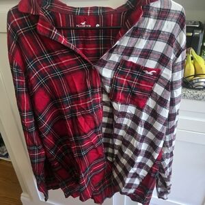 Plaid Women's Or Men Hollister Pajama Set - Red and White